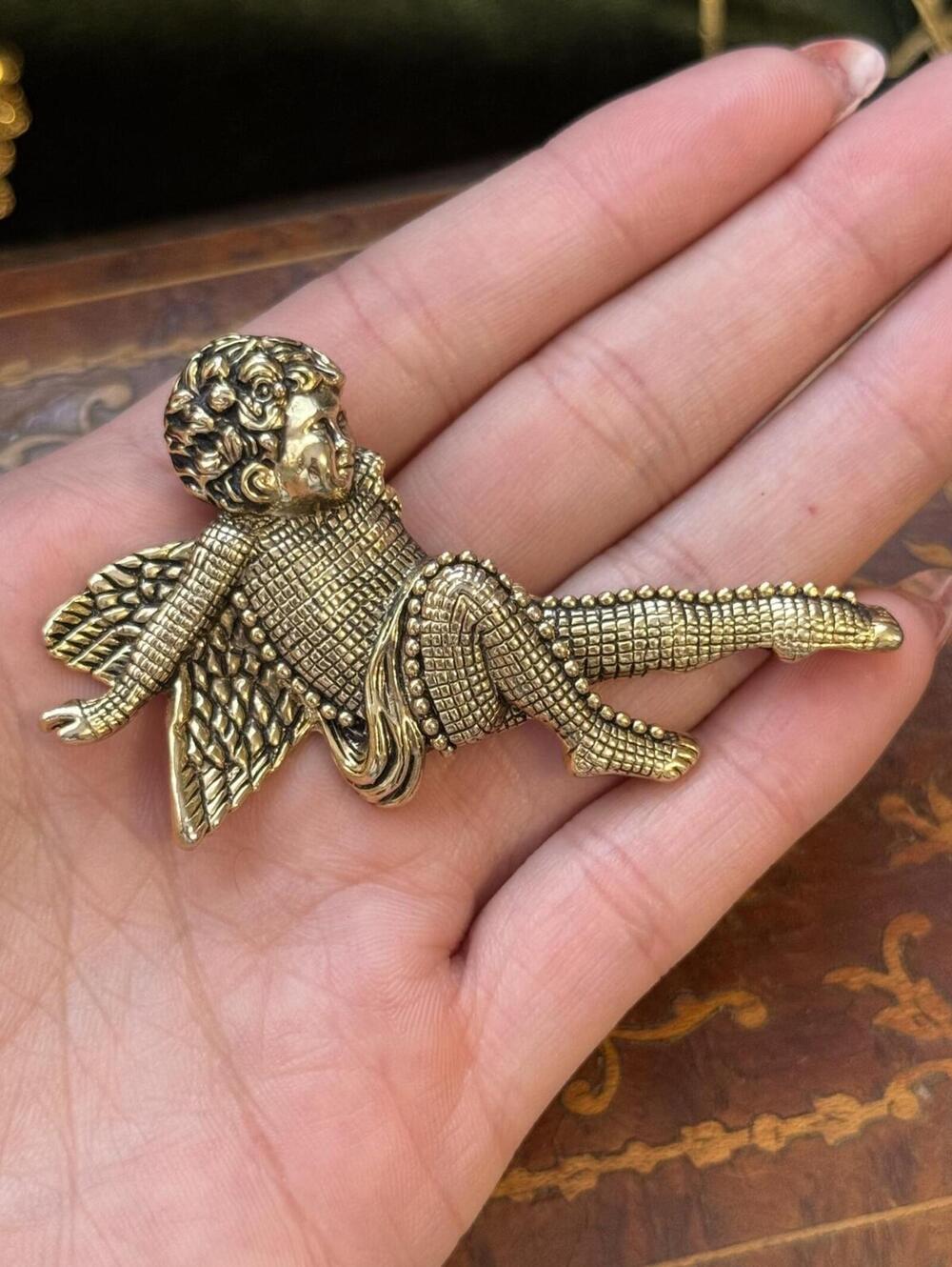 Vintage Gold tone Cherub Brooch Pin